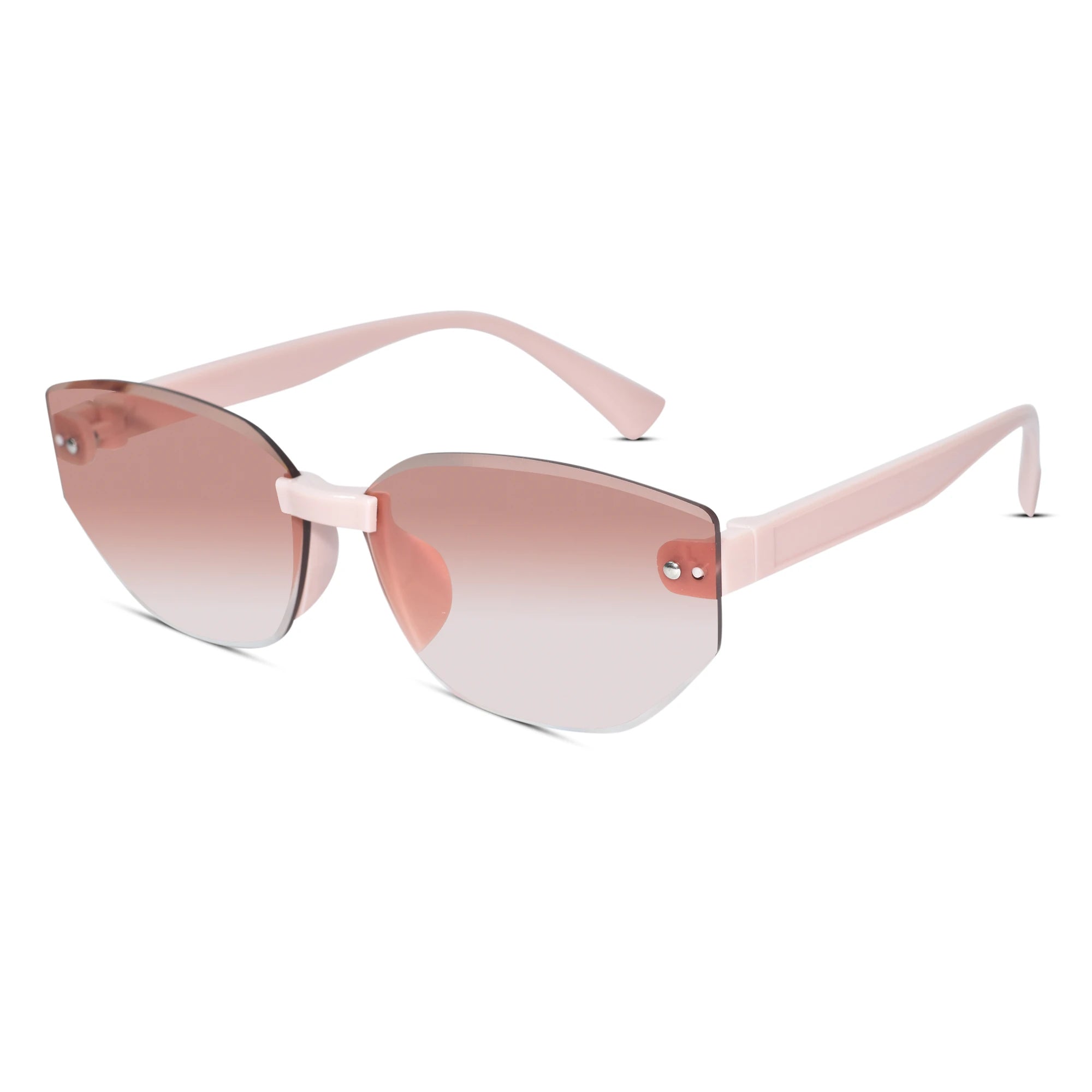 Gold-framed sunglasses with dark lenses on a white background