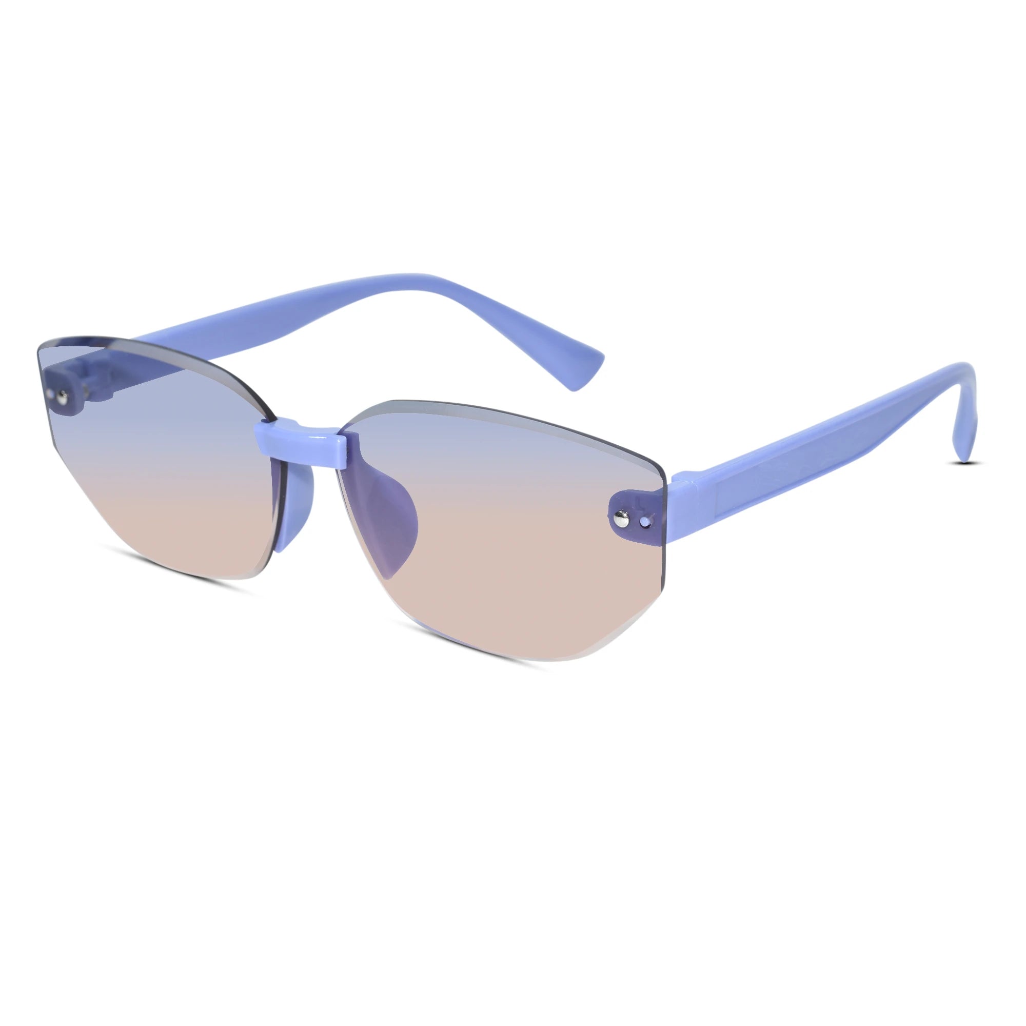 Light blue rimless shield-style sunglasses with gradient tinted lenses, shown on a plain white background.