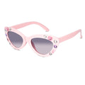 Pink cat-eye sunglasses adorned with rhinestones and featuring gradient gray lenses, shown on a plain white background.