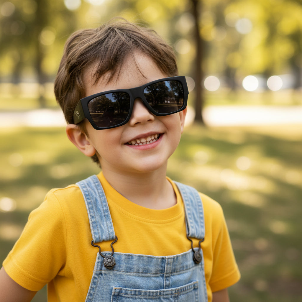 Rectangular Black Sunglasses For Kids LKSK8869-BLK