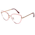 Find Trendy Red Golden Cat Eye Glasses Female with Blu Cut Lenses today. The best computer glasses in india for style.