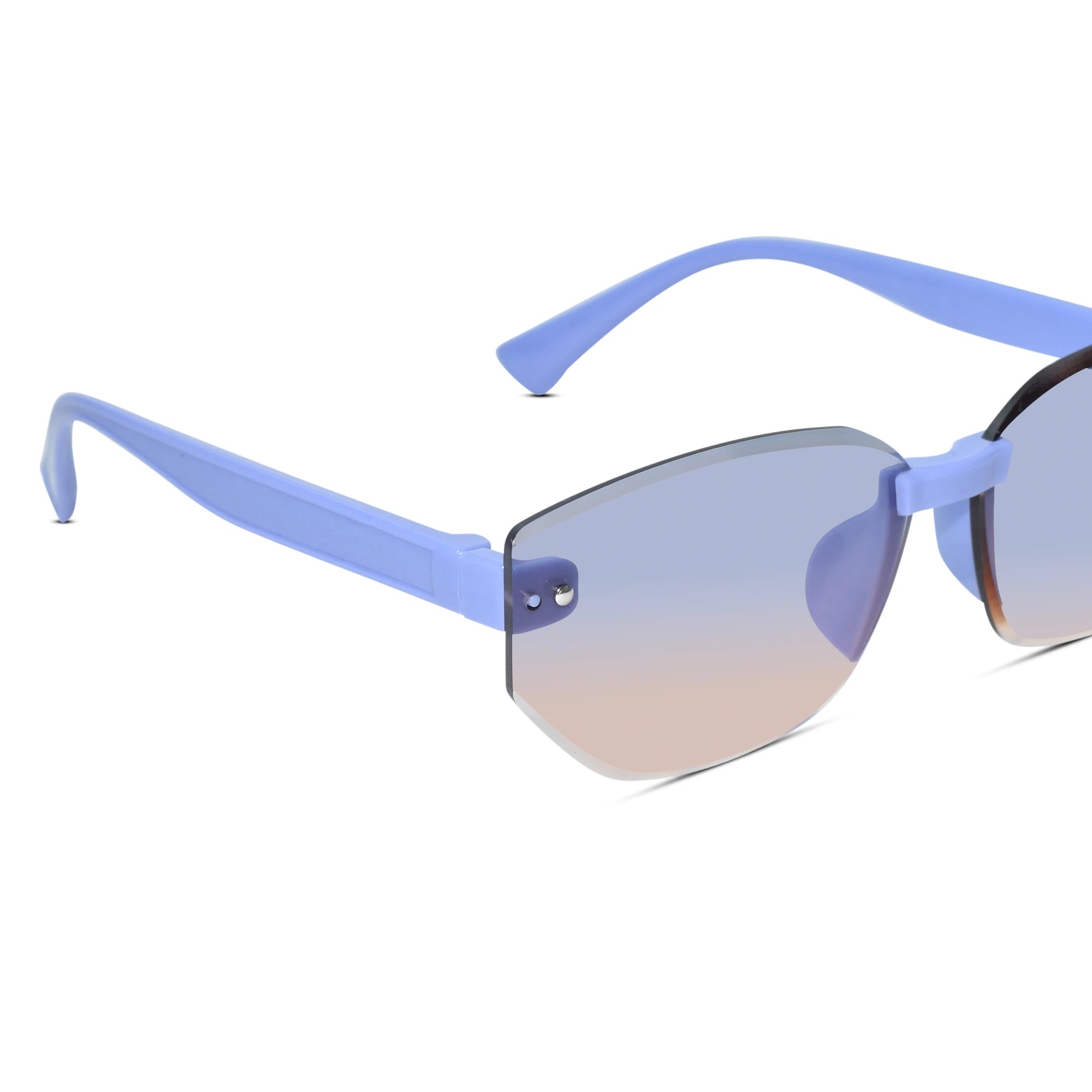 Light blue rimless sunglasses with a gradient lens that fades from blue at the top to a soft peach-pink at the bottom, shown on a white background.