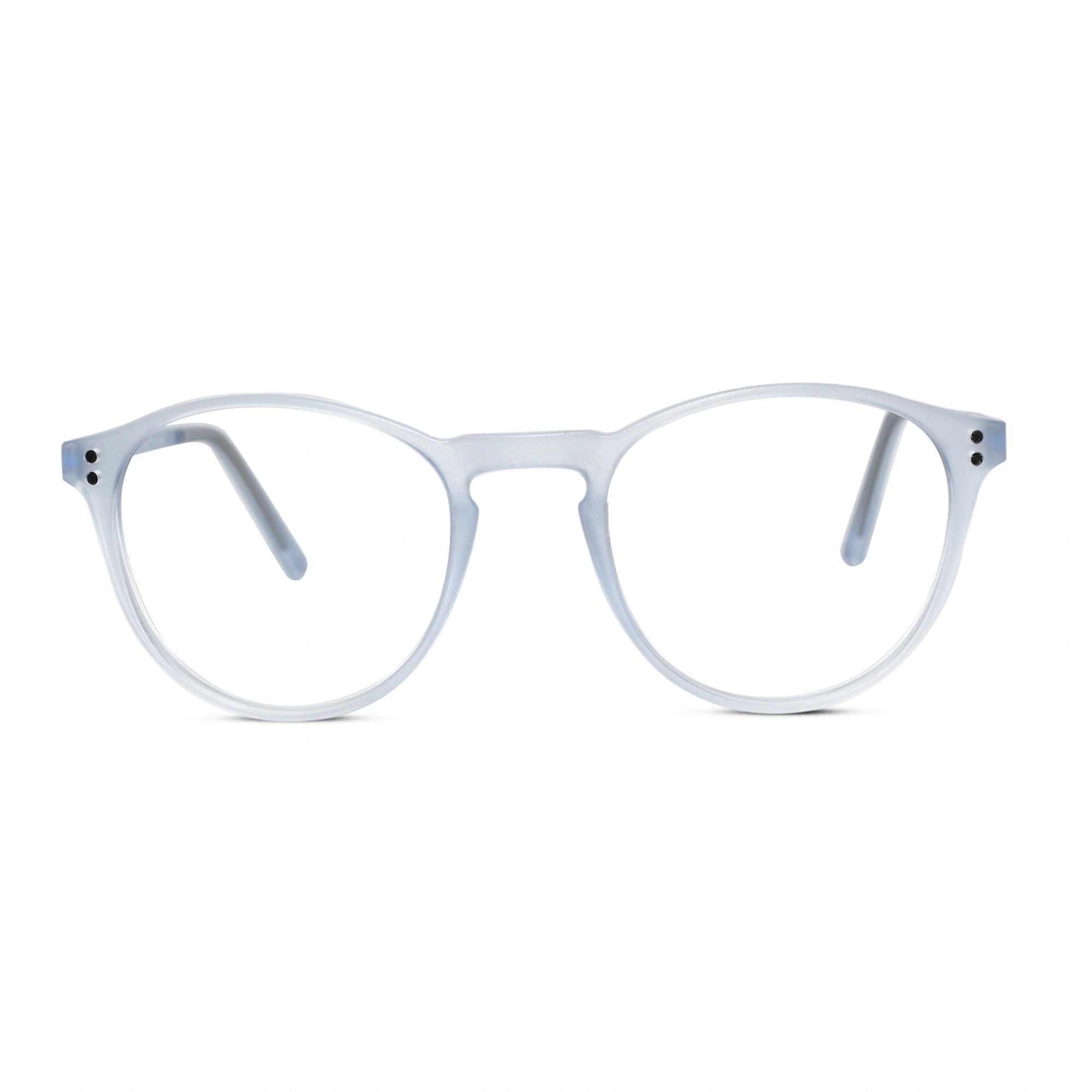 matt Blue Transparent Round Clip On Eyeglasses For Men & Women