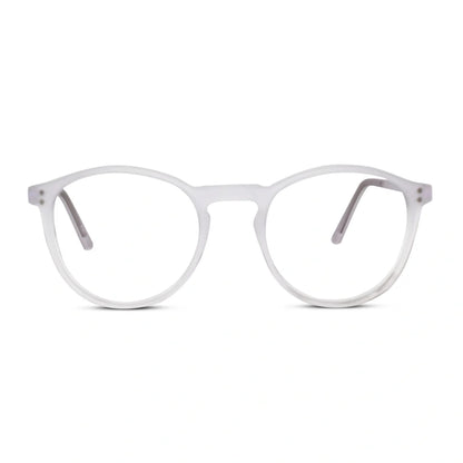 matt Blue Transparent Round Clip On Eyeglasses For Men & Women