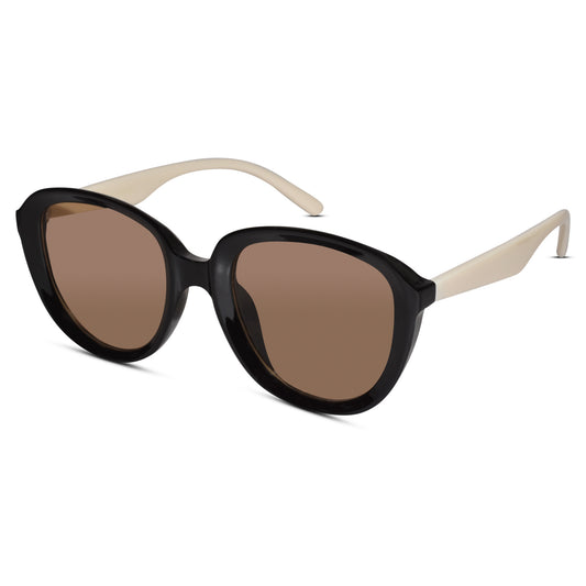 Black with white Temple Cateye Sunglasses For Women