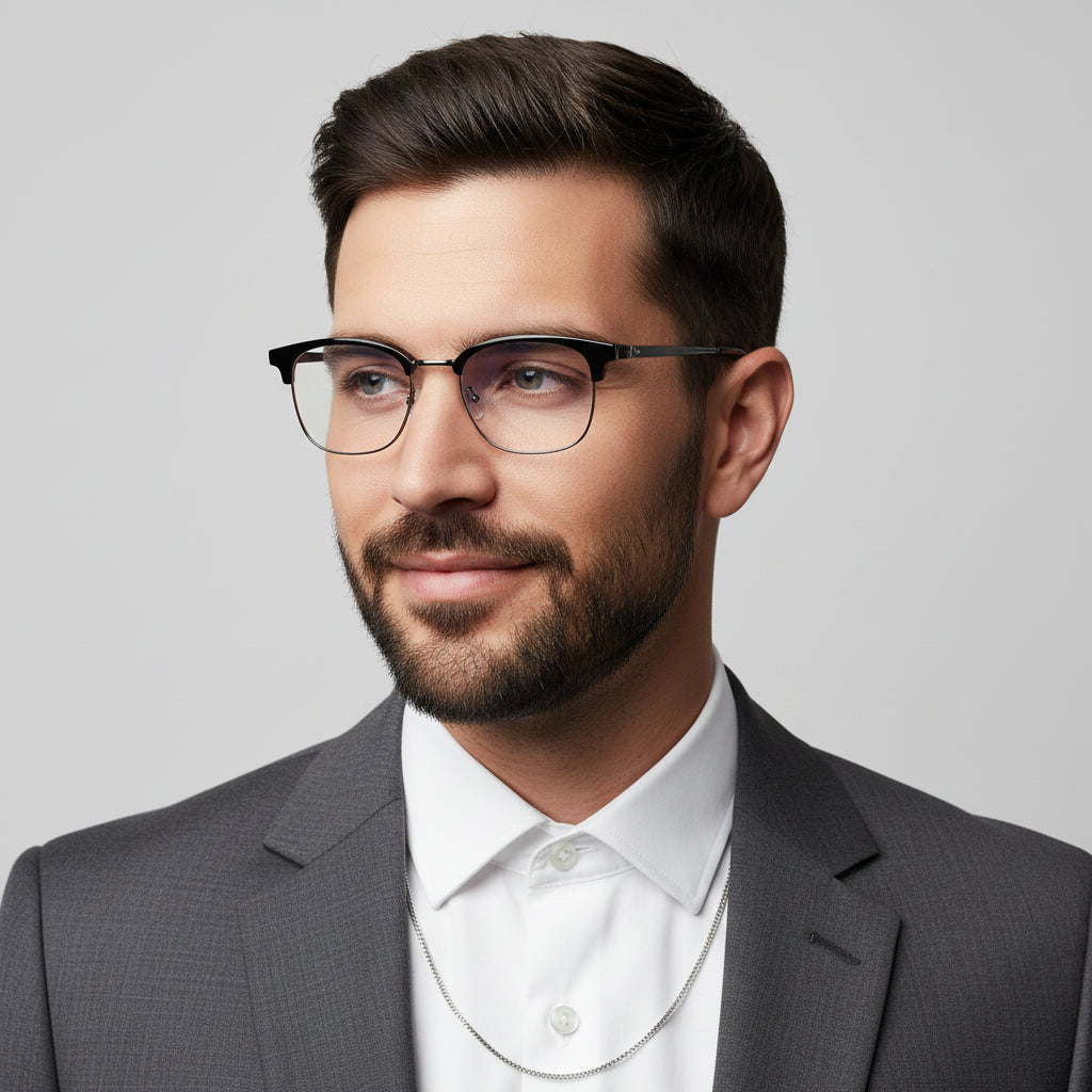 Lenskandy Titan Edge Premium Black Metal Eyeglasses for Men for Classic Look LKE71003-Black