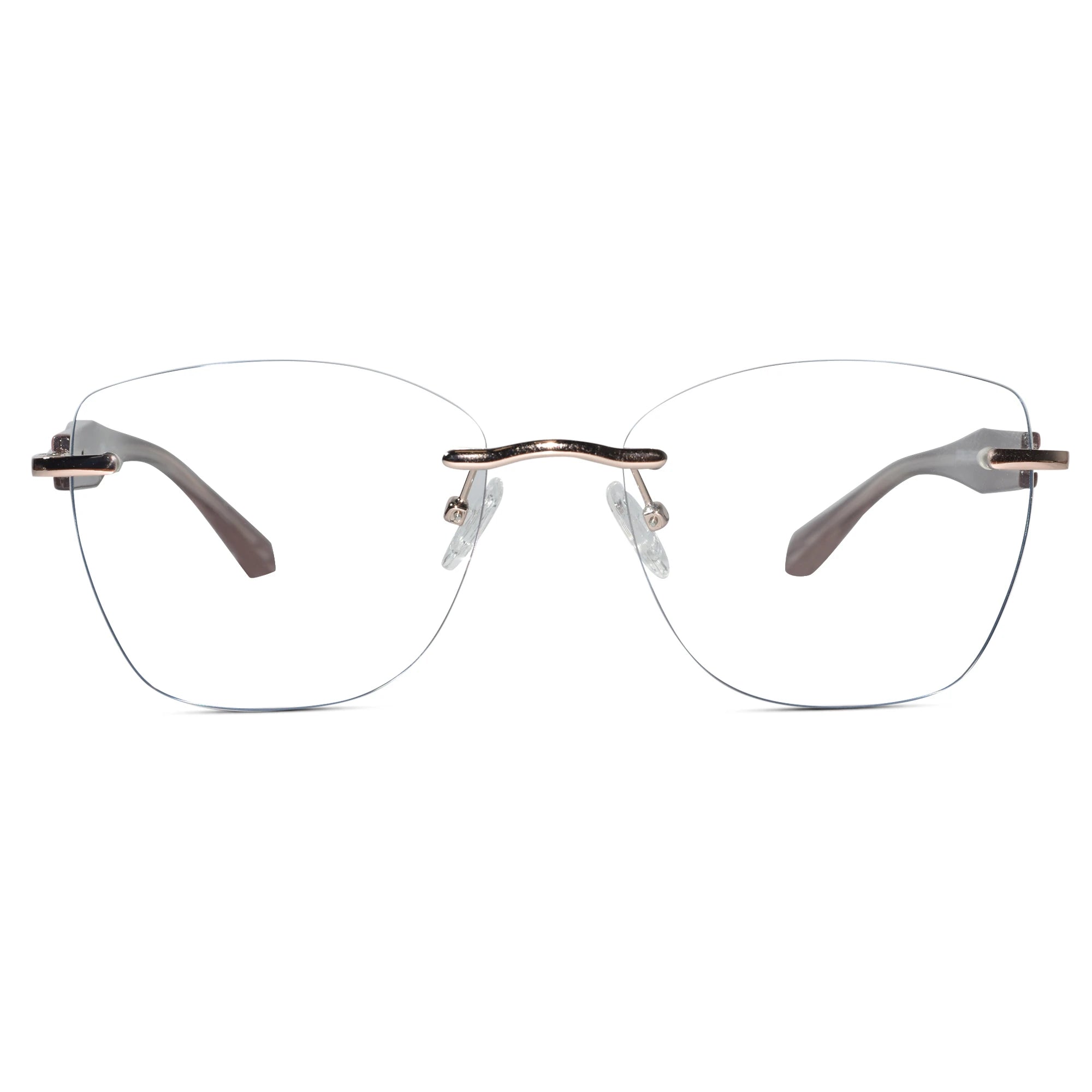 Aurelia Grace Crystal Brown Rimless Cateye Glasses for Women LKE79016-Brown