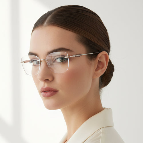 Aurelia Grace Crystal Brown Rimless Cateye Glasses for Women LKE79016-Brown