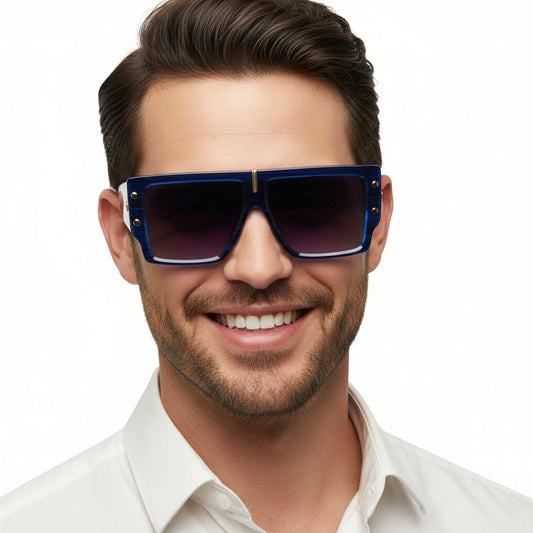 Designer Bold Blue Rectangular Sunglasses for Men LKS6083-BLU