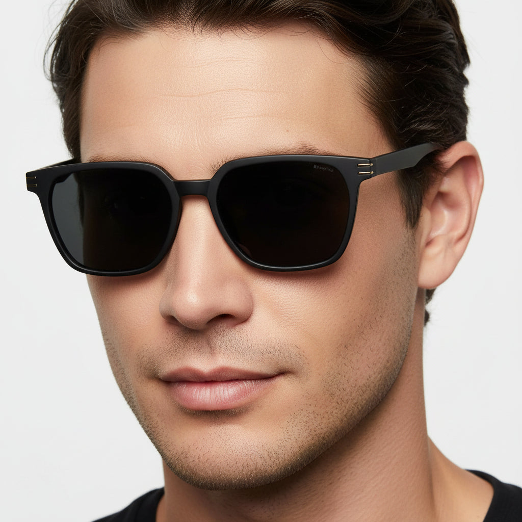 Glossy Black Square Sunglasses For Men LKS3801-GLOSSY BLK