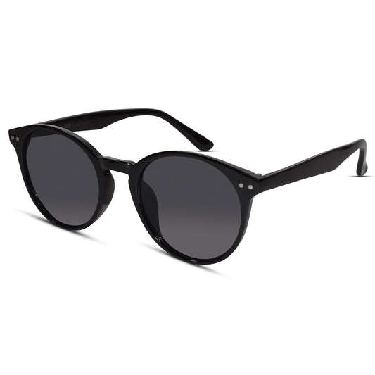 Glossy Black Round Sunglasses For  Women