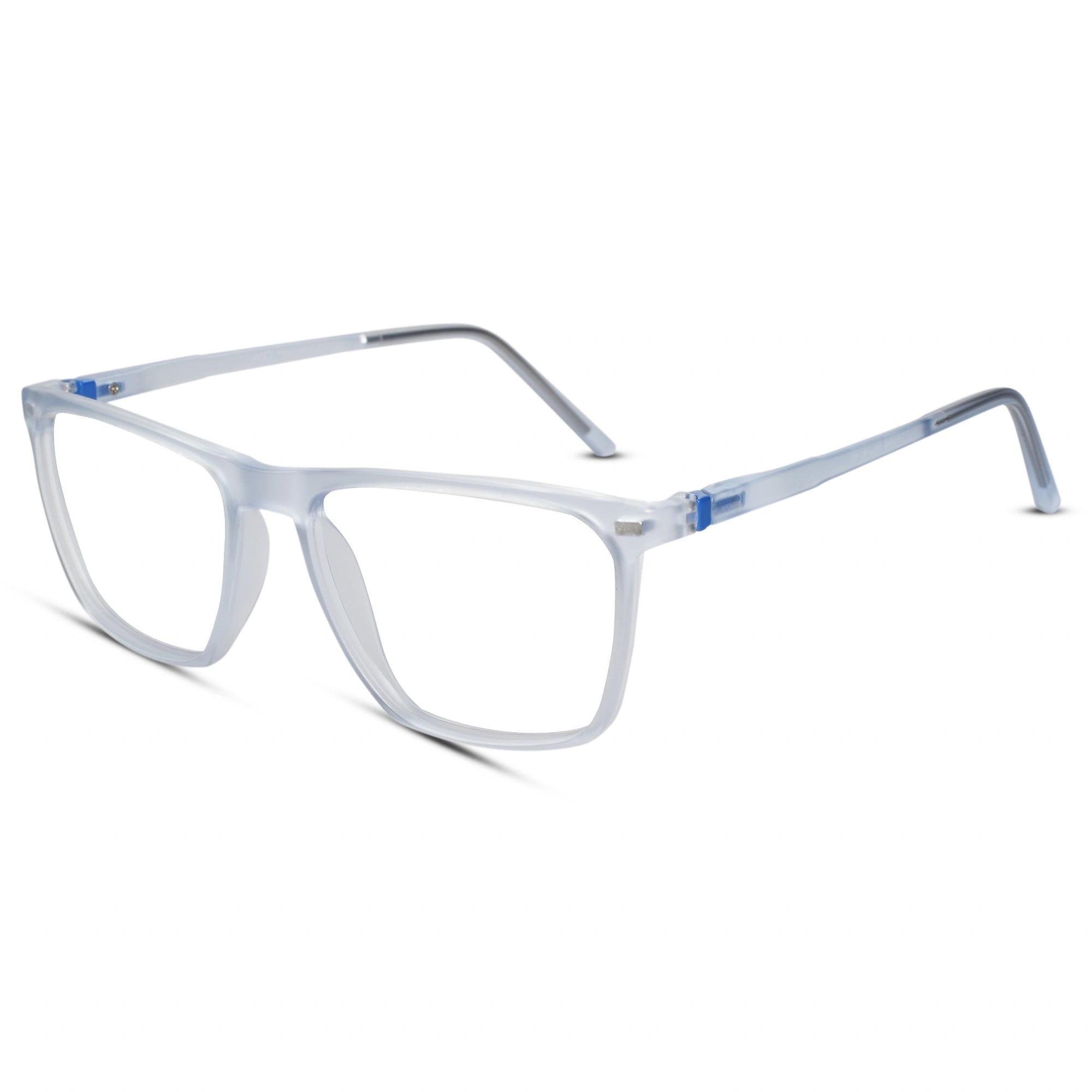Matt Blue Transparent Rectangular Clip On Eyeglasses For Women & Men