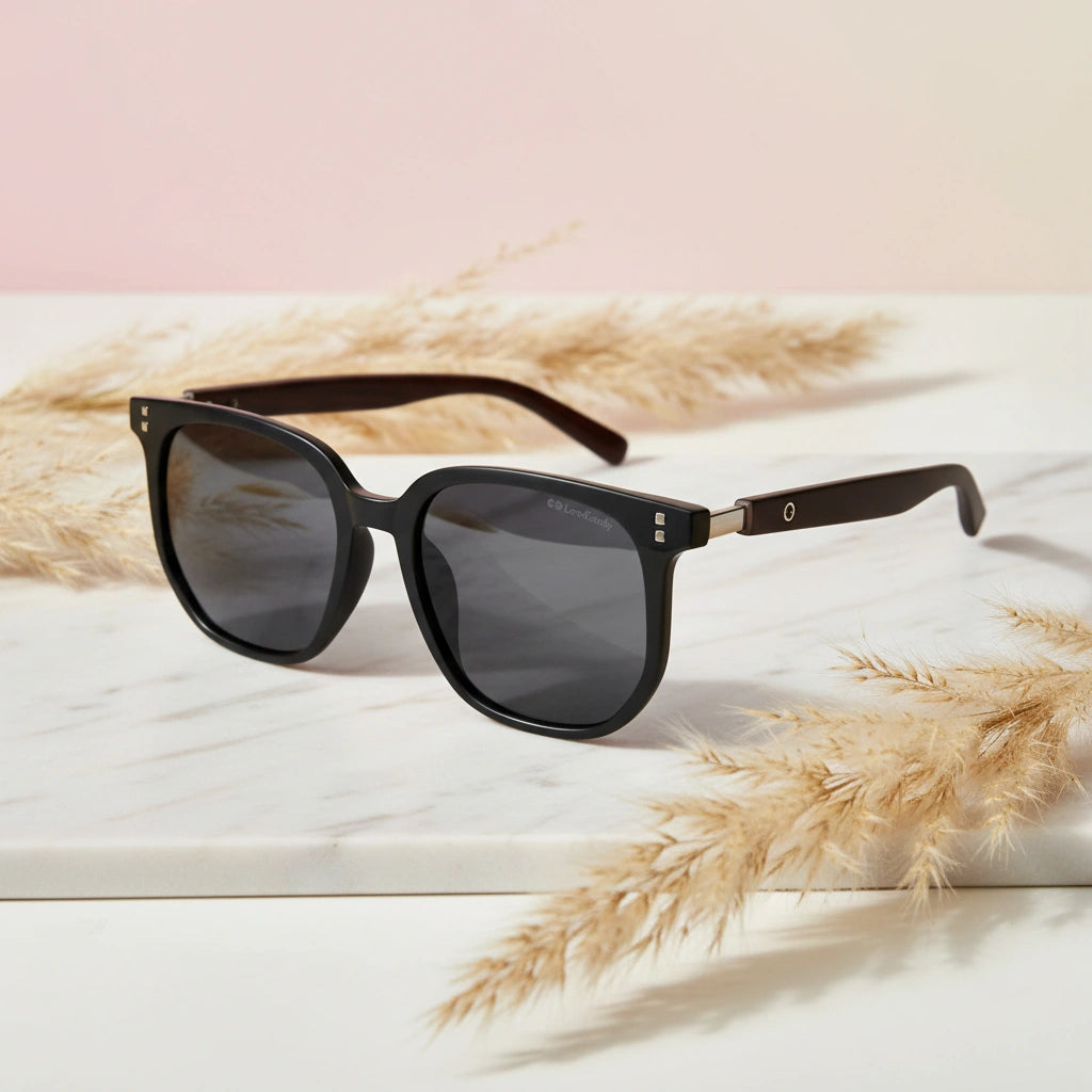 Hexagonal Black Sunglasses For men  LKS3591-BLK