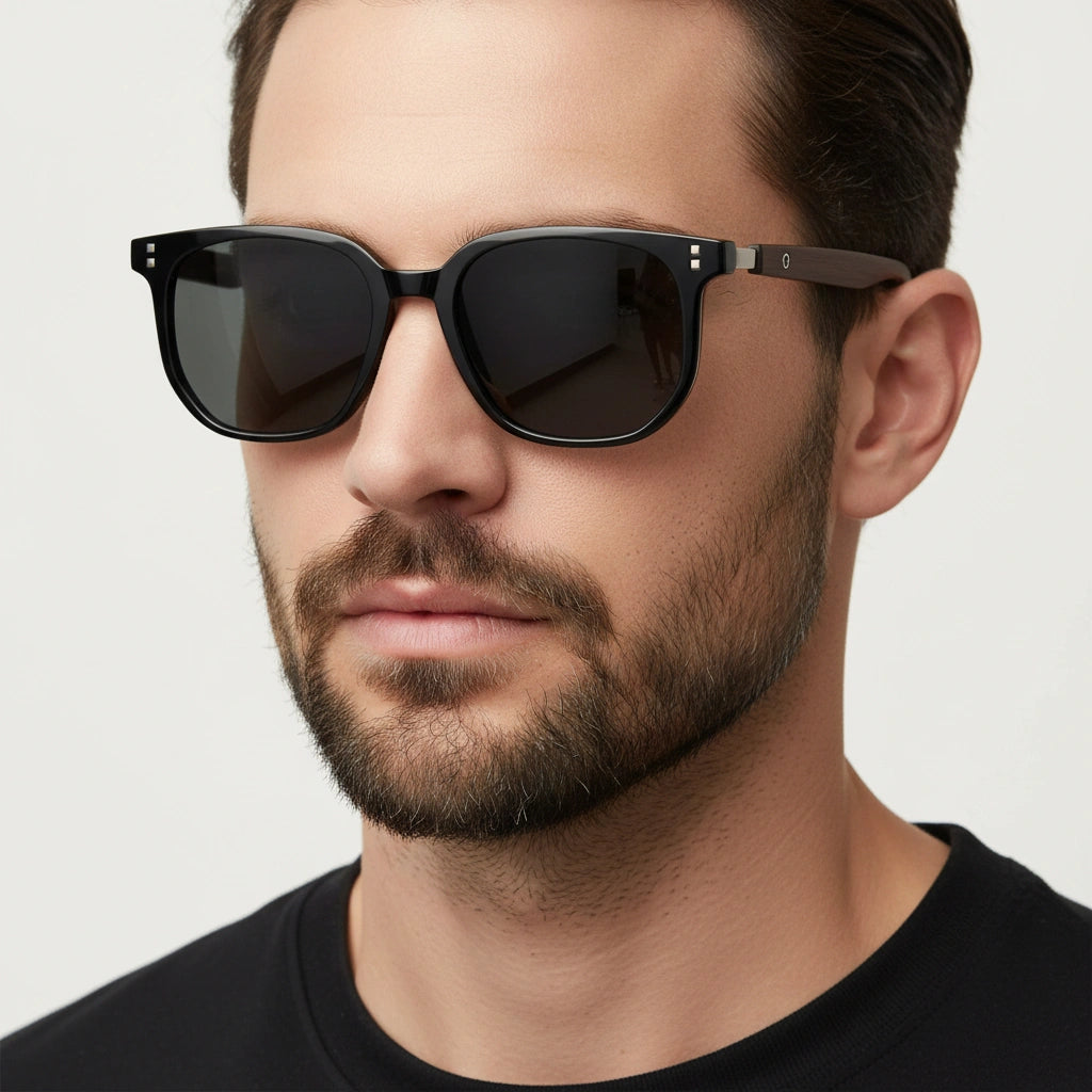 Hexagonal Black Sunglasses For men  LKS3591-BLK