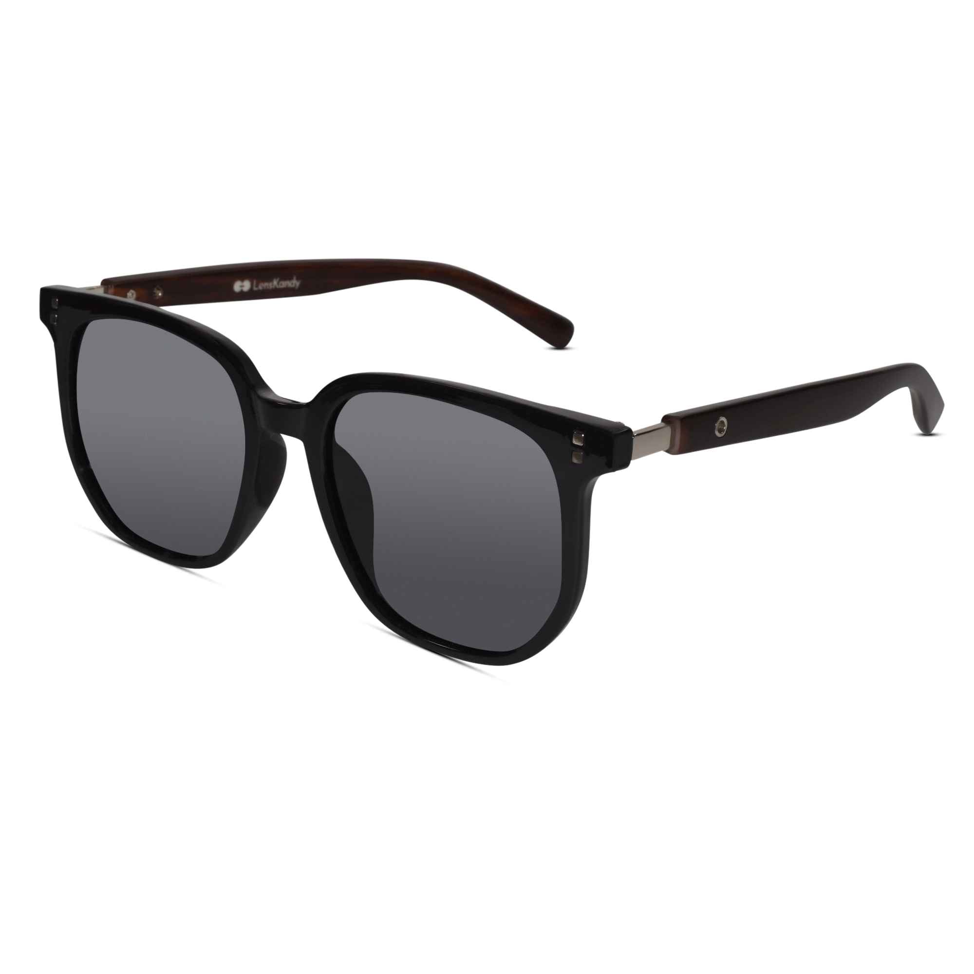 Hexagonal Black Sunglasses For men  LKS3591-BRN