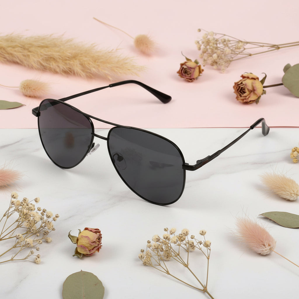 Metal Black Aviator  Sunglasses For Men LKS9922-BLK