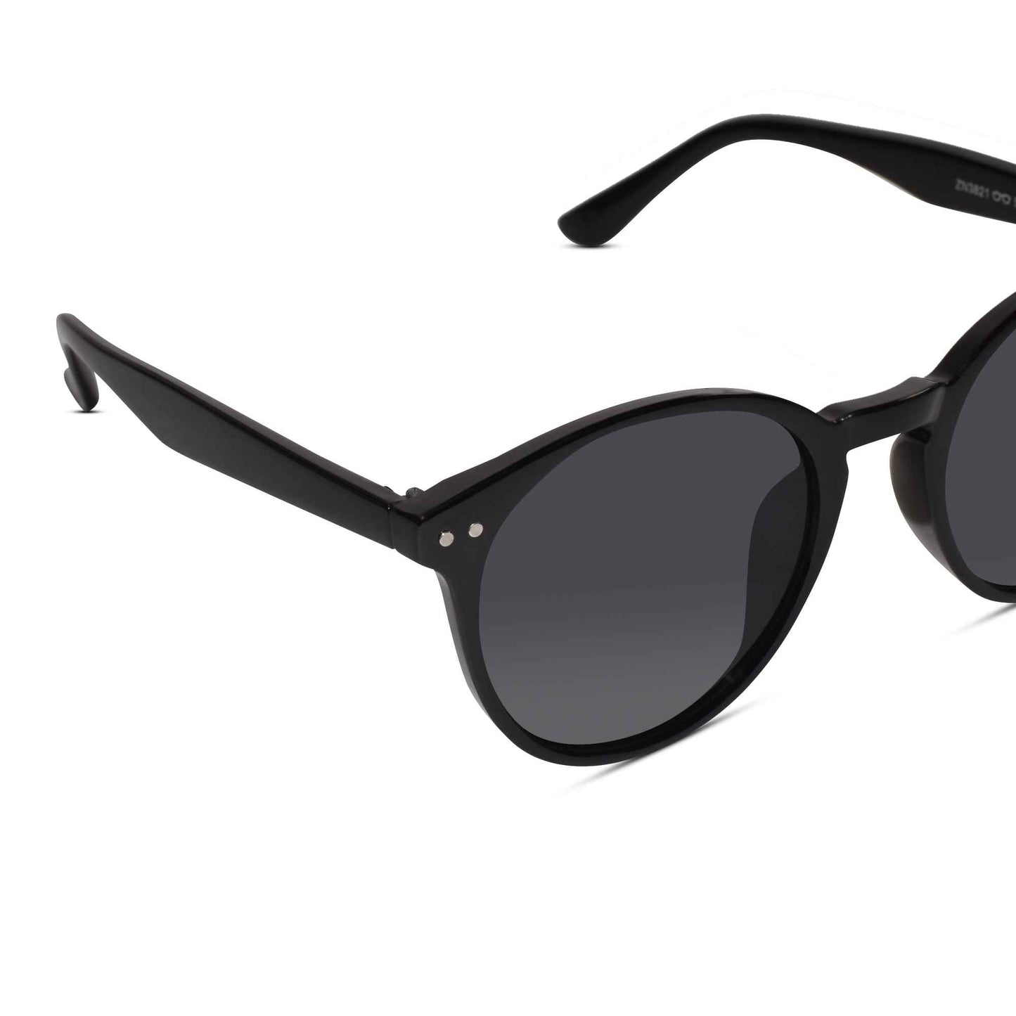 Glossy Black Round Sunglasses For  Women