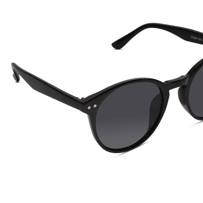 Glossy Black Round Sunglasses For  Women
