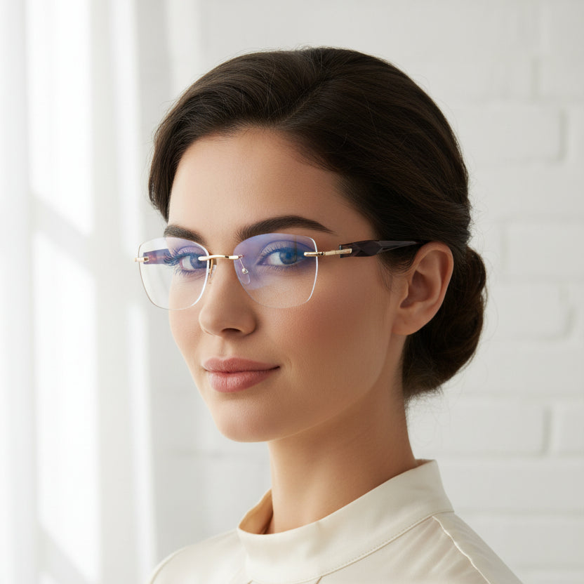 Aurelia Grace Crystal Red Rimless Cateye Glasses for Women LKE79016-Red