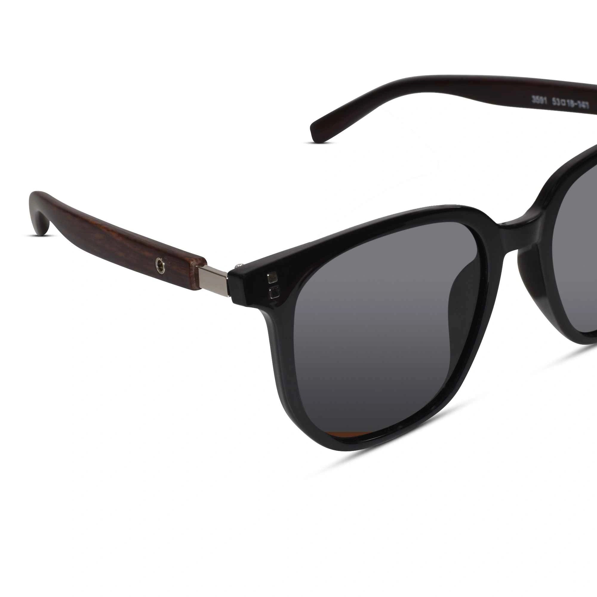 Hexagonal Black Sunglasses For men  LKS3591-BLK