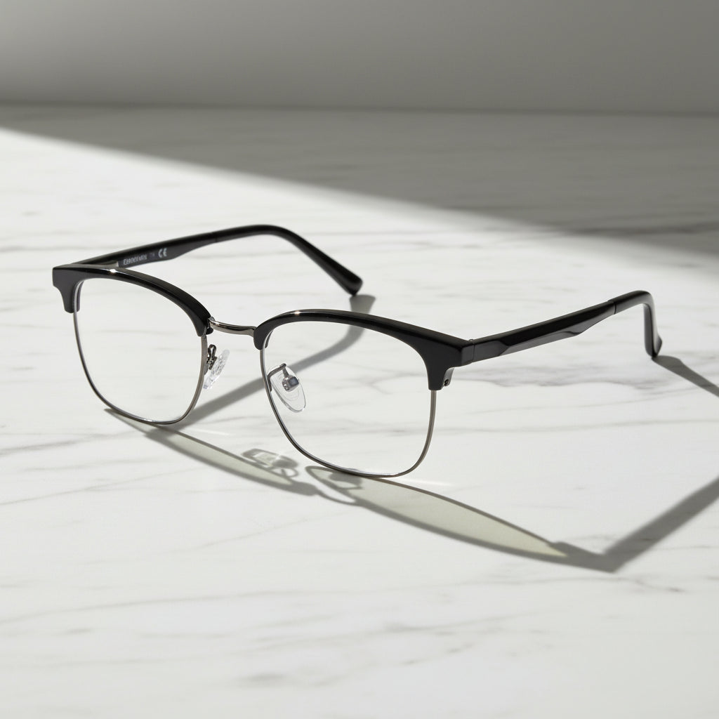 Lenskandy Titan Edge Premium Black Metal Eyeglasses for Men for Classic Look LKE71003-Black