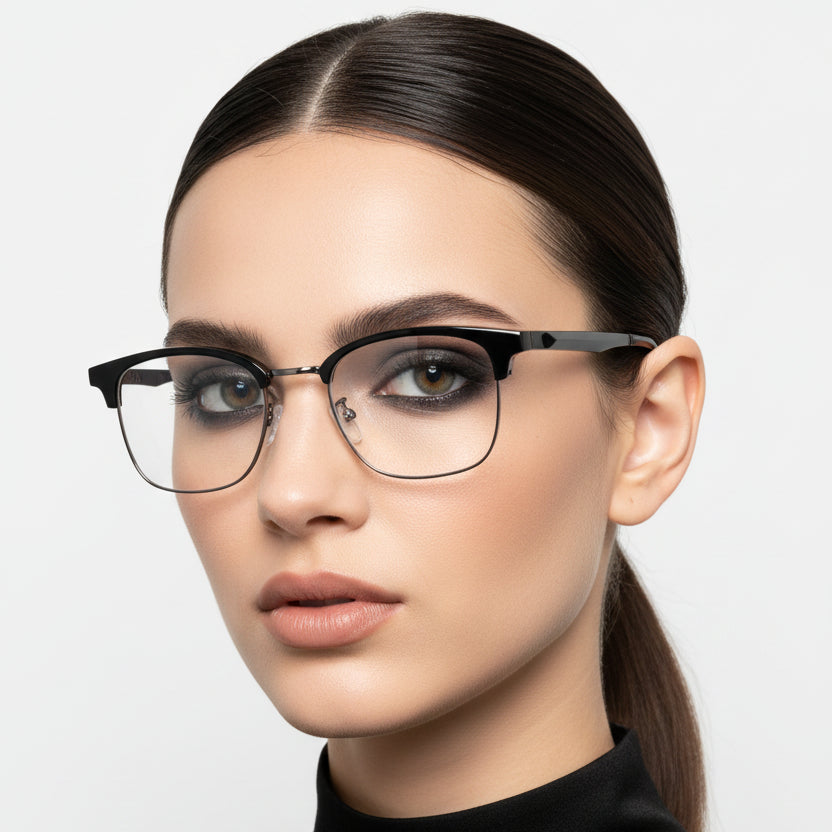 Lenskandy Titan Edge Premium Black Metal Eyeglasses for Men for Classic Look LKE71003-Black