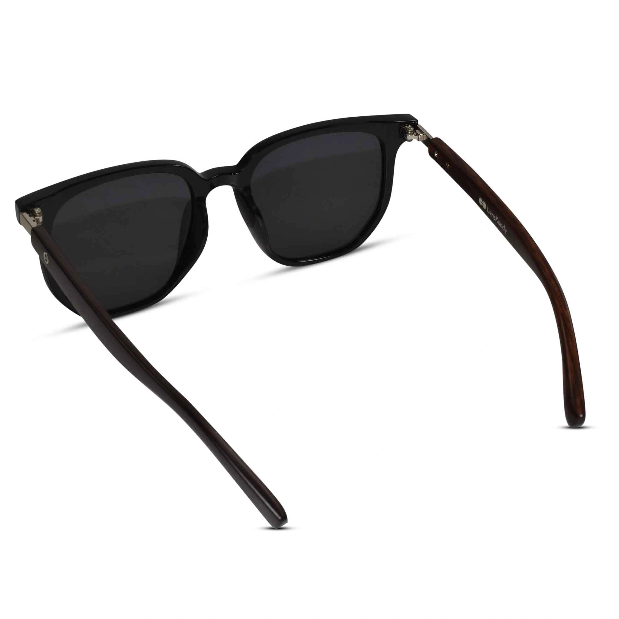 Hexagonal Black Sunglasses For men  LKS3591-BLK