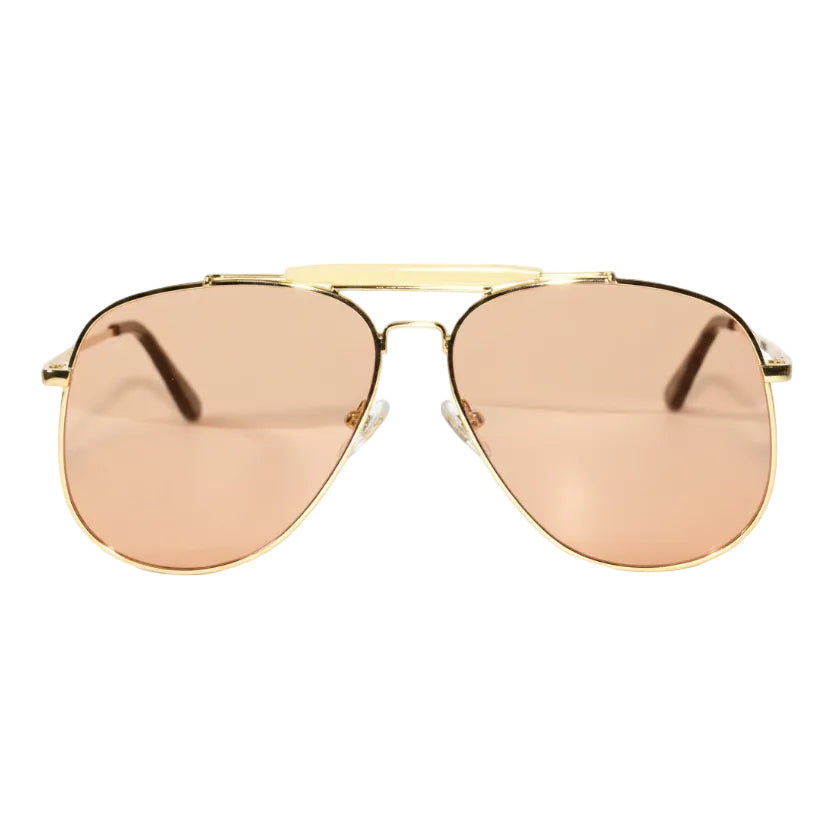 Oversize Golden Avaitor Brown Tint Sunglasses LKS3548