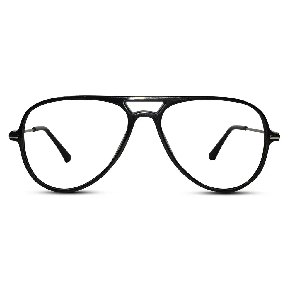 Detailed view of black aviator computer glasses for men and women With durable TR-90 material frames,flexible spring hinges, and comfortable nose bridge.