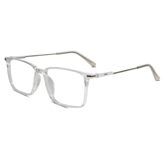 Side view of Transparent Rectangular computer glasses for men and women.Perfect glasses to protect eyes from computer screen
