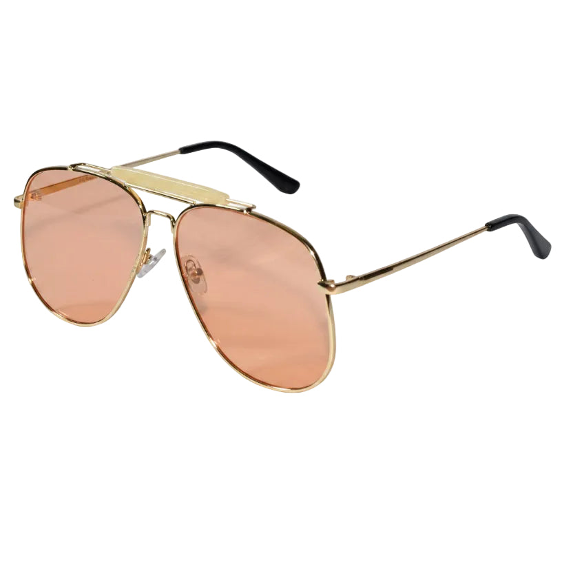 Oversize Golden Avaitor Brown Tint Sunglasses LKS3548