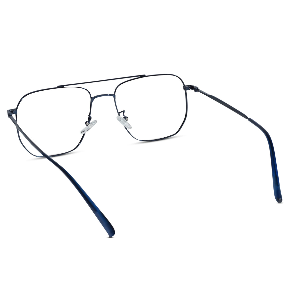 A pair of square aviator-style eyeglasses with a thin dark metal frame and clear lenses, displayed on a clean white background.