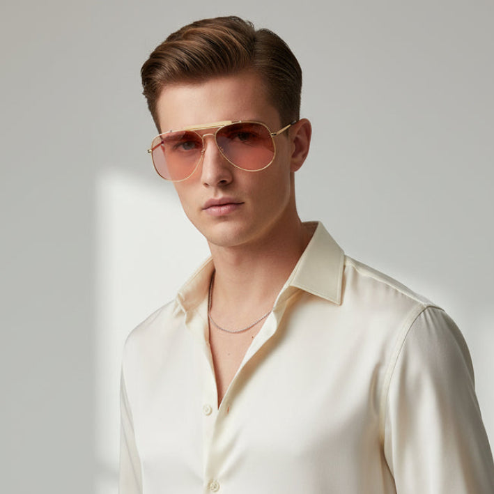 Oversize Golden Avaitor Brown Tint Sunglasses LKS3548