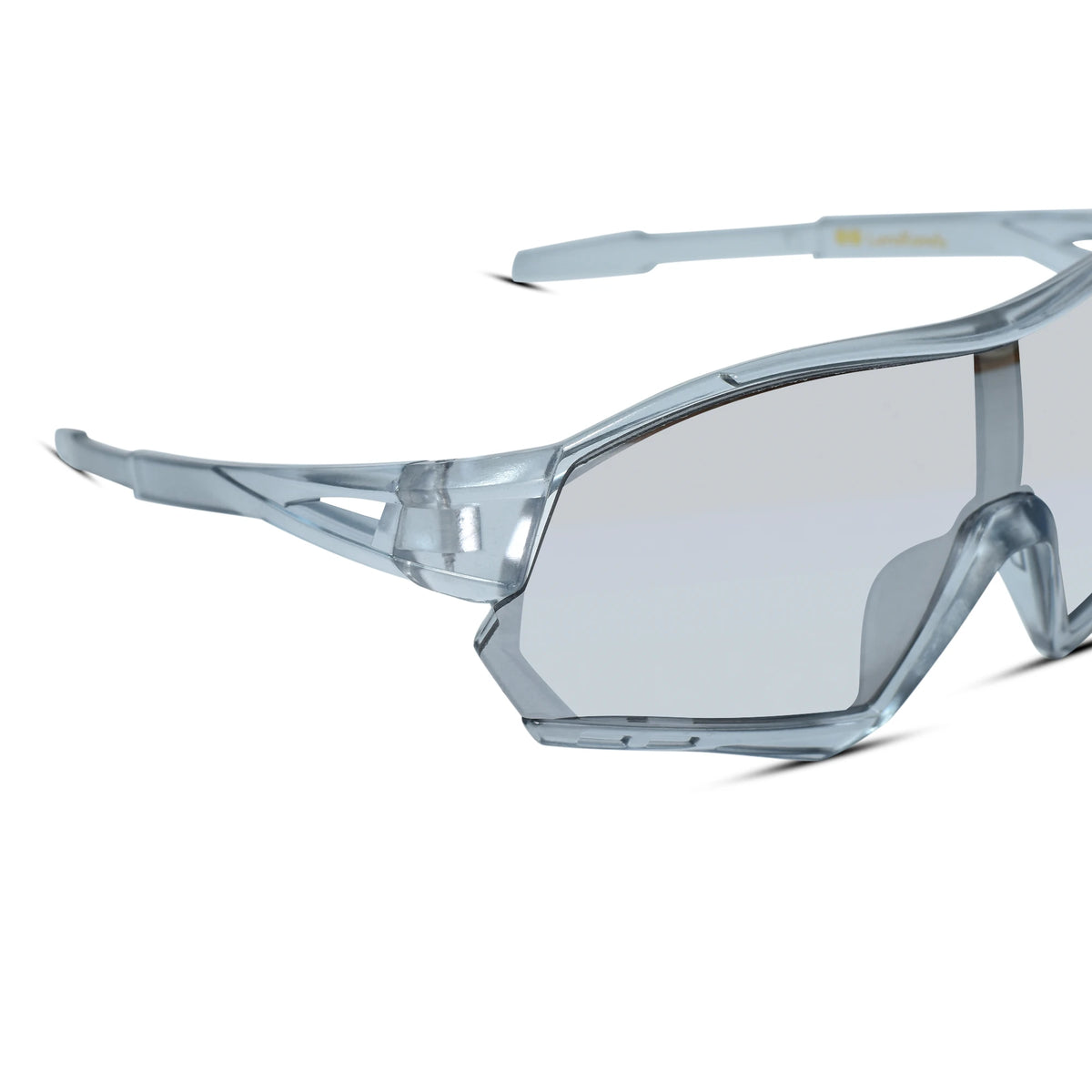 Light blue translucent sport sunglasses with a matching shield-style lens, shown on a clean white background.