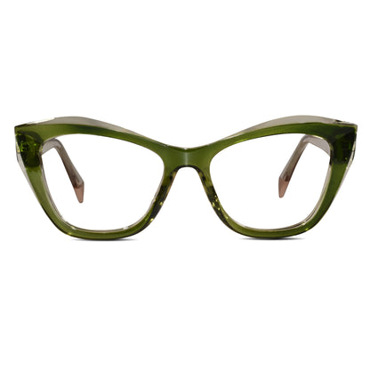 Designer Green Gold Cat-Eye Eyeglasses For Women