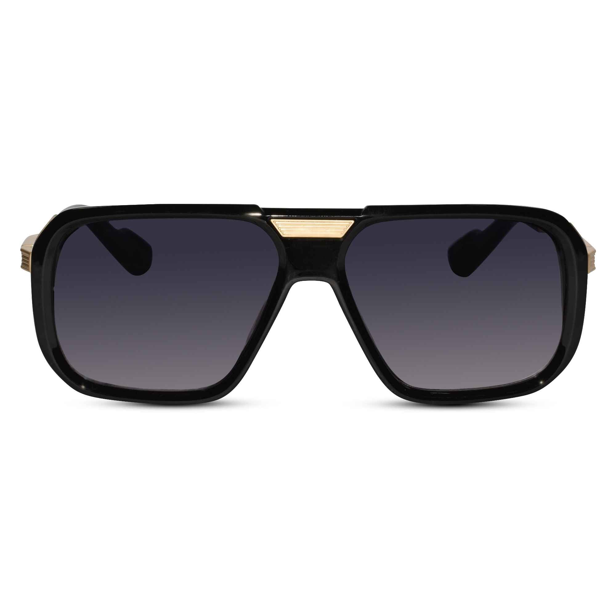 Designer Gold Black Square Sunglasses For Men