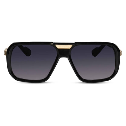 Designer Gold Black Square Sunglasses For Men