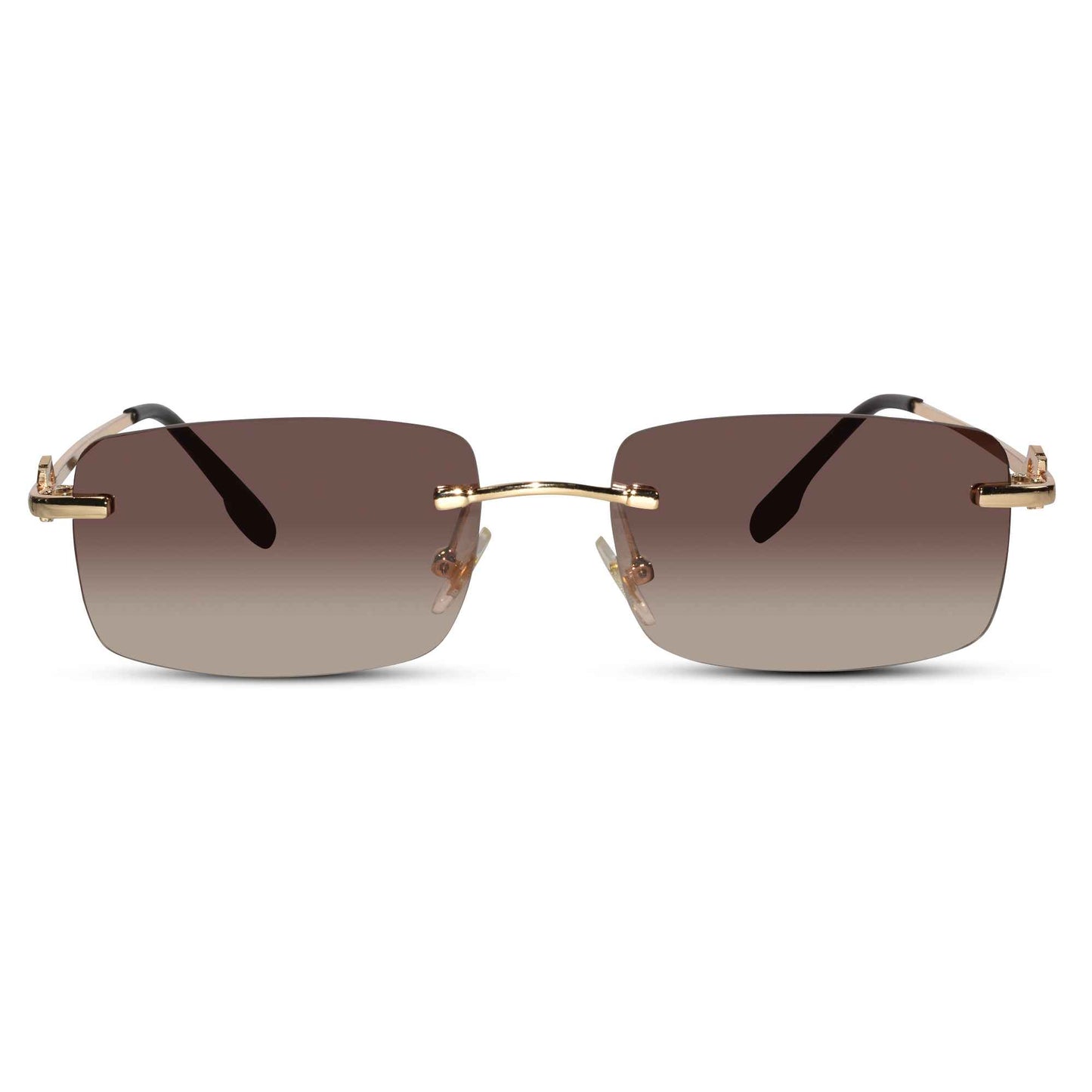 Rectangular Brown Rimless Sunglasses For Men & Women