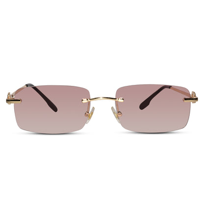 Rectangular Pink Rimless Sunglasses For Men & Women