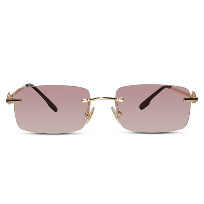 Rectangular Pink Rimless Sunglasses For Men & Women