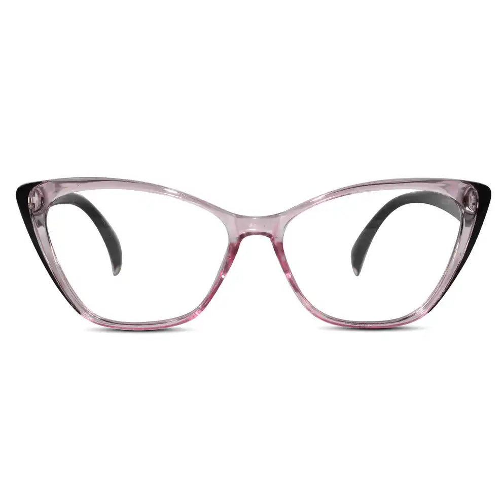 Front view of  Crystal Pink Cat Eye Reading Glasses for women with durable TR90 material and anti glare lenses.
