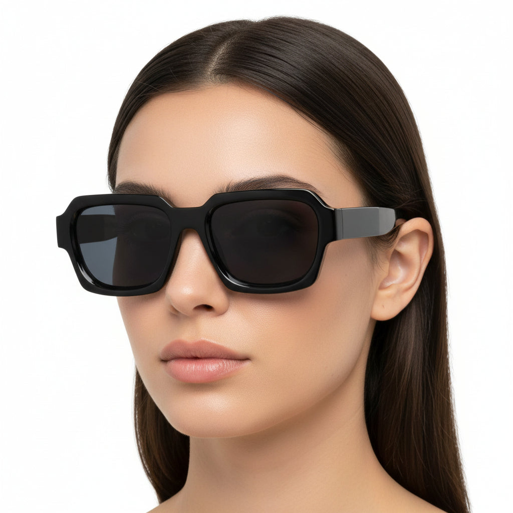 RETRO Dark Black Square Sunglasses For Men & Women LKS2903-GRY
