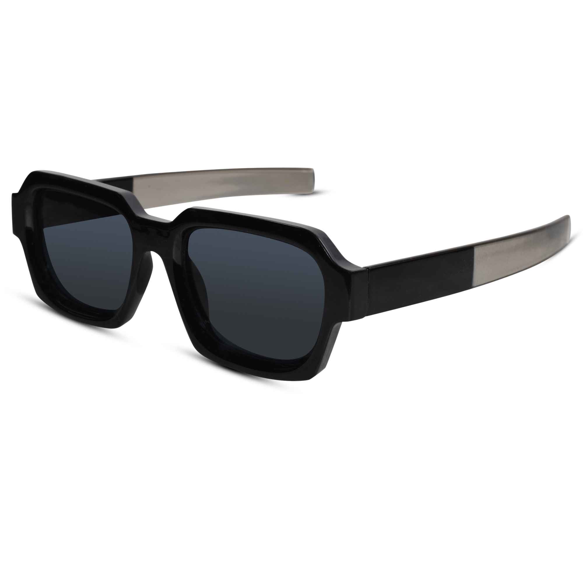 RETRO Dark Black Square Sunglasses For Men & Women LKS2903-GRY