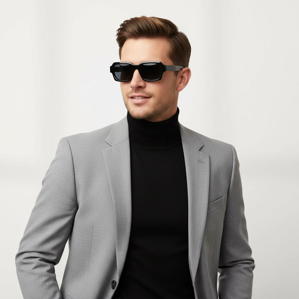 RETRO Dark Black Square Sunglasses For Men & Women LKS2903-GRY