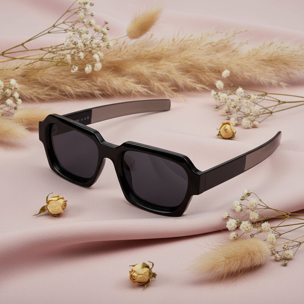 RETRO Dark Black Square Sunglasses For Men & Women LKS2903-GRY