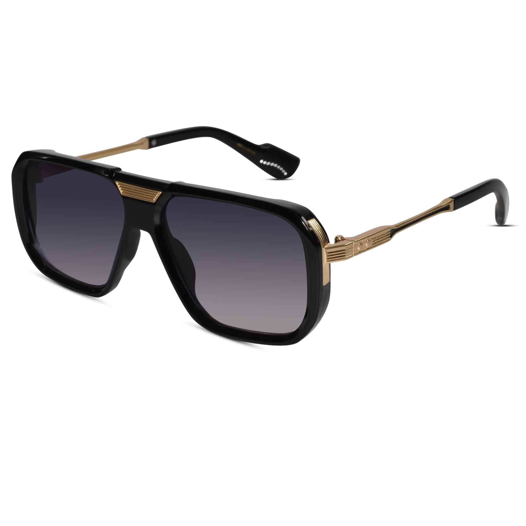 Designer Gold Black Square Sunglasses For Men