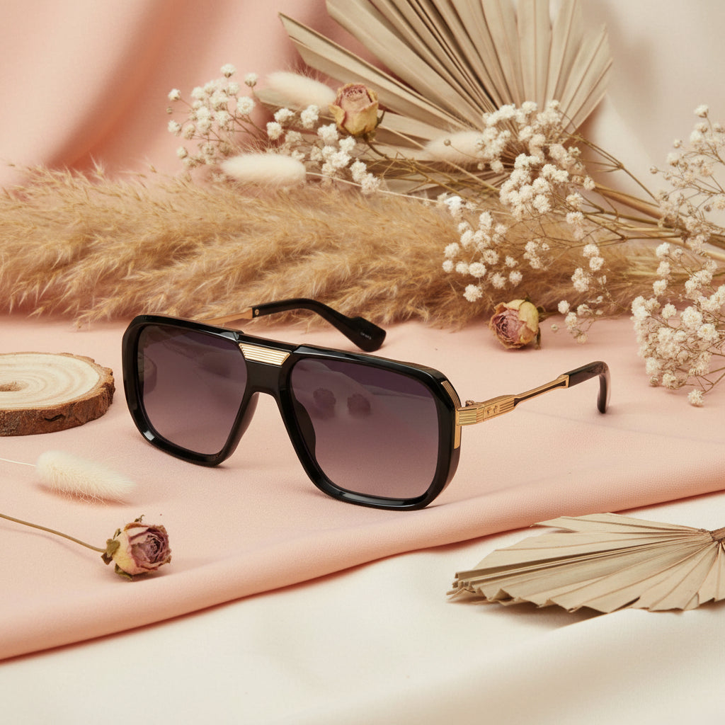 Designer Gold Black Square Sunglasses For Men ELS8503-BLK