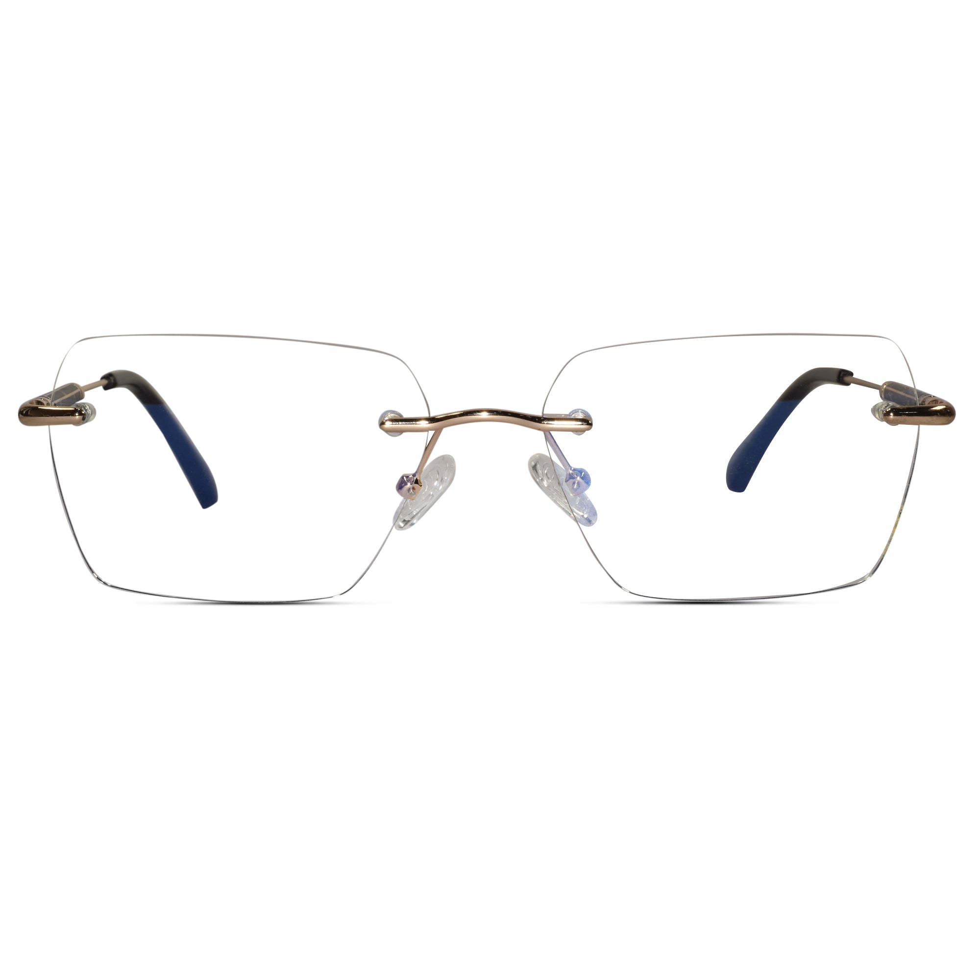 Black-Gold Rimless Reactngular Eyeglasses For Men
