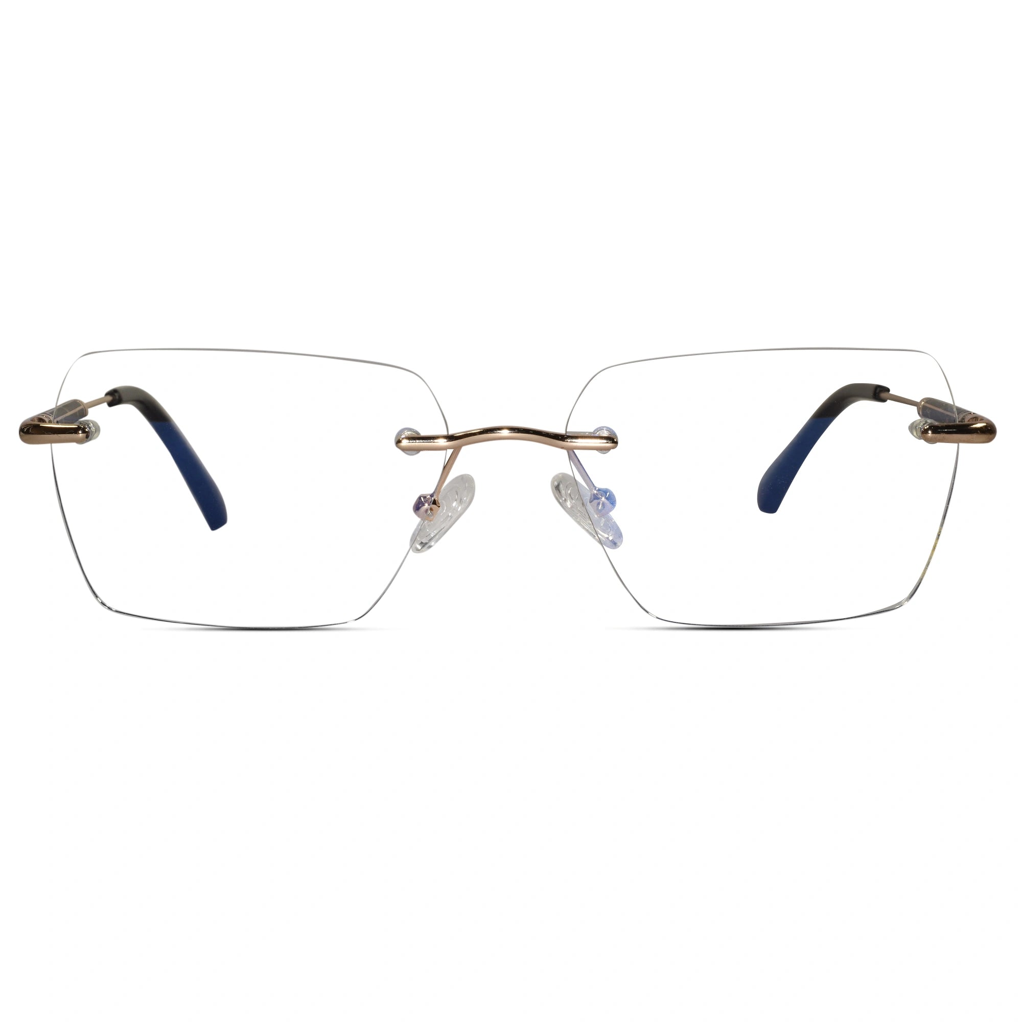 Black-Gold Rimless Reactngular Eyeglasses For Men ELE24004-BLK