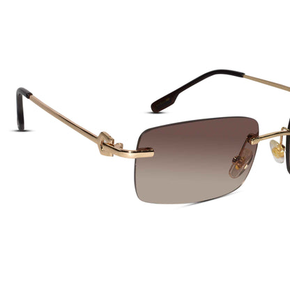 Rectangular Brown Rimless Sunglasses For Men & Women